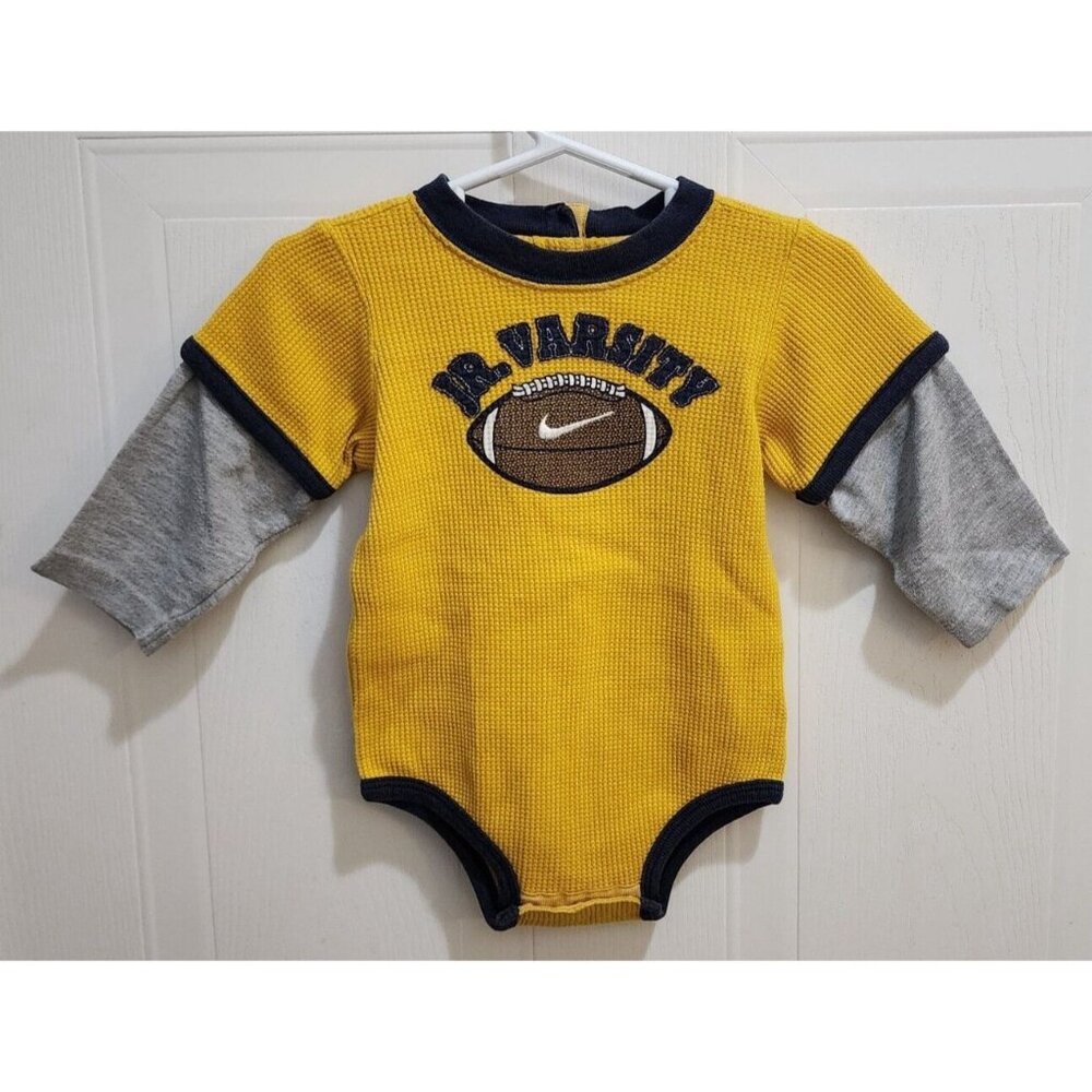 Nike Football Jr. Varsity Baby Yellow Layered One Piece‎ Bodysuit Size 12M